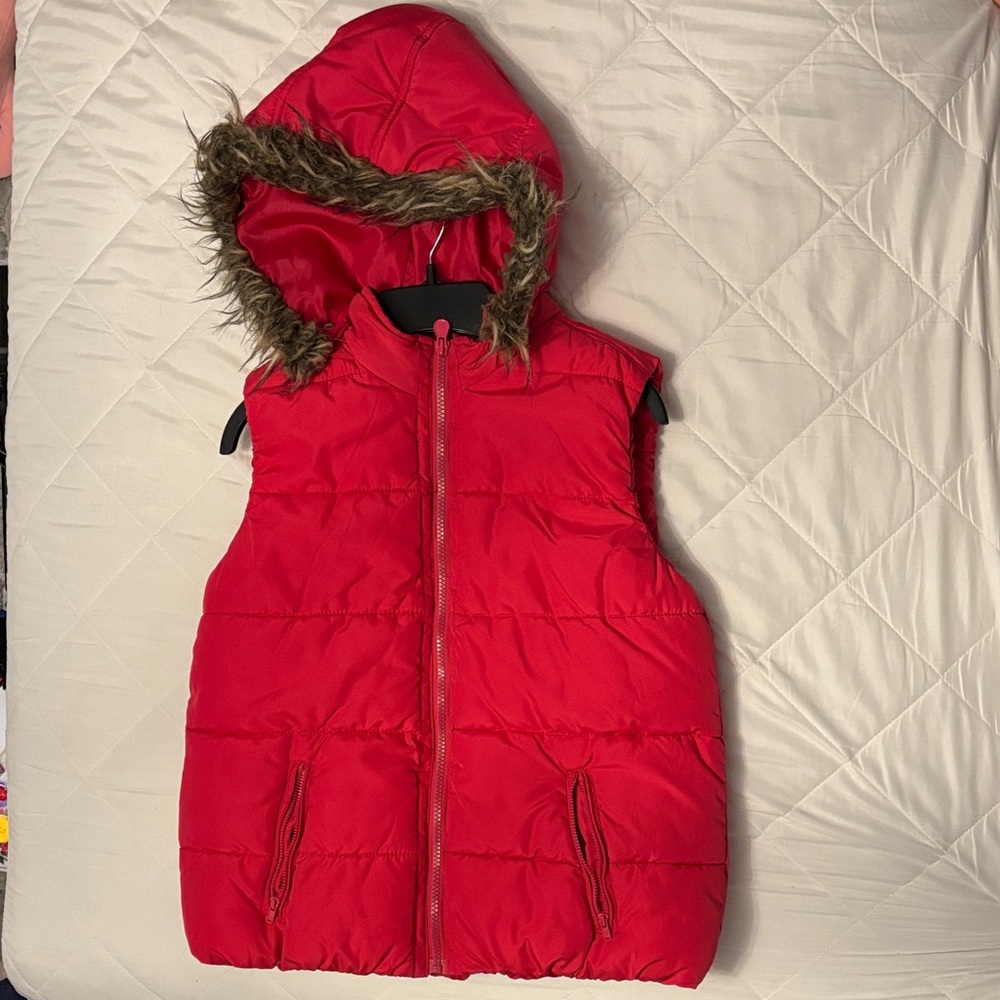 Justice Pink Puffer Vest with Faux Fur Hood